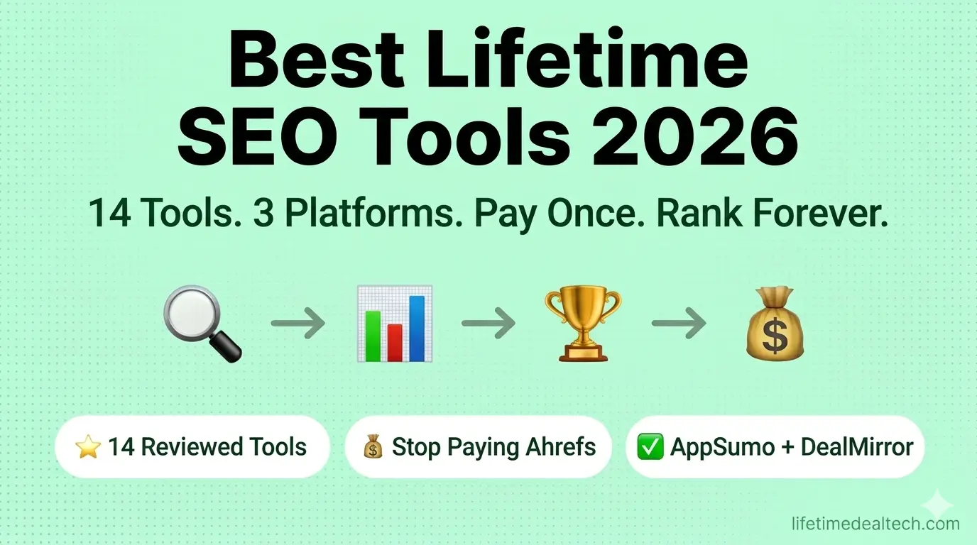 Best lifetime SEO tools 2026 — Squirrly SEO ClickRank SheerSEO Semdash Screpy SEODoC KeywordCaddy AppSumo DealMirror Dealify pay once rank forever Ahrefs alternative