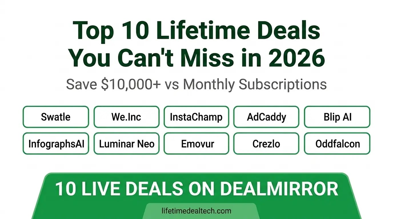 Top 10 lifetime deals you can't miss in 2026 — Swatle We.Inc InstaChamp AdCaddy Blip AI InfographsAI Luminar Neo Emovur Crezlo Oddfalcon
