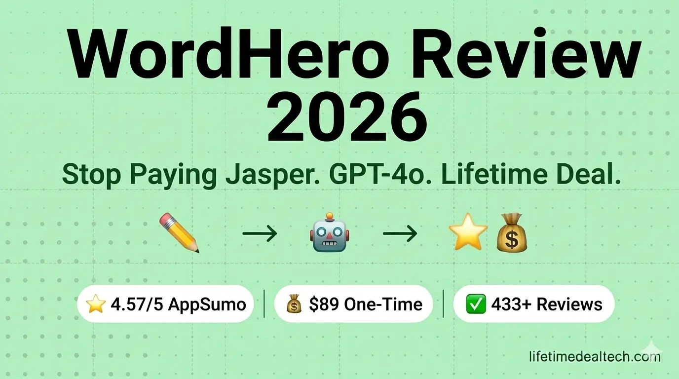 WordHero lifetime deal review 2026 — GPT-4o AI writing tool AppSumo $89 one-time 80+ templates 100 languages Jasper alternative