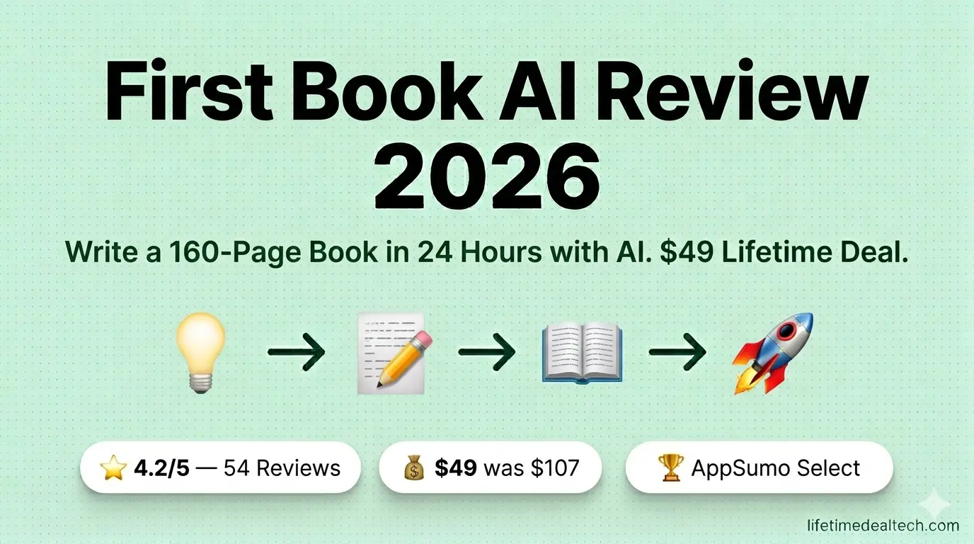 First Book AI lifetime deal review 2026 — AI ghostwriter write 160-page book in 24 hours AppSumo $49 one-time 4.2 stars 54 reviews
