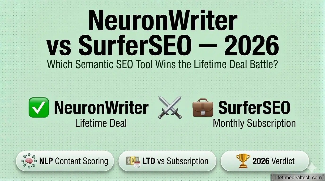 NeuronWriter vs SurferSEO 2026 comparison semantic SEO tool NLP content optimization lifetime deal vs monthly subscription which tool wins