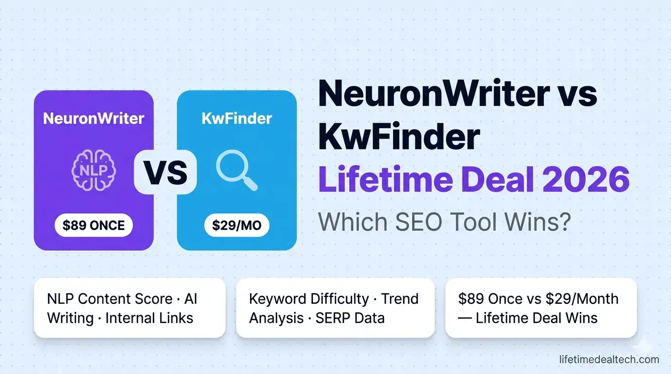 NeuronWriter vs KwFinder lifetime deal 2026 comparison โ NeuronWriter $89 one-time NLP content optimization versus KwFinder subscription keyword research