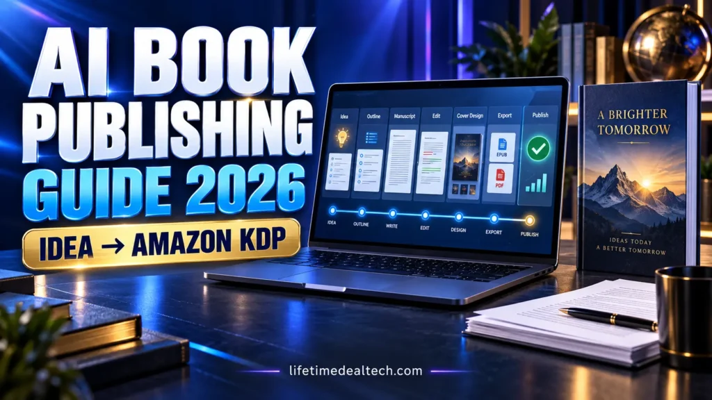 AI book publishing guide 2026 - Author following an AI book publishing workflow from idea to Amazon KDP